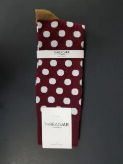 ThreadJar Premium Cotton & Spandex Socks - Burgundy & White Dot -Suit Discount Store TJ SK 754 3 60055.1644792764