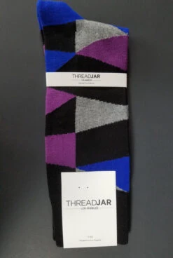 ThreadJar Premium Cotton & Spandex Socks - Black Geometric Designs -Suit Discount Store TJ SK 760 2 04752.1644792867