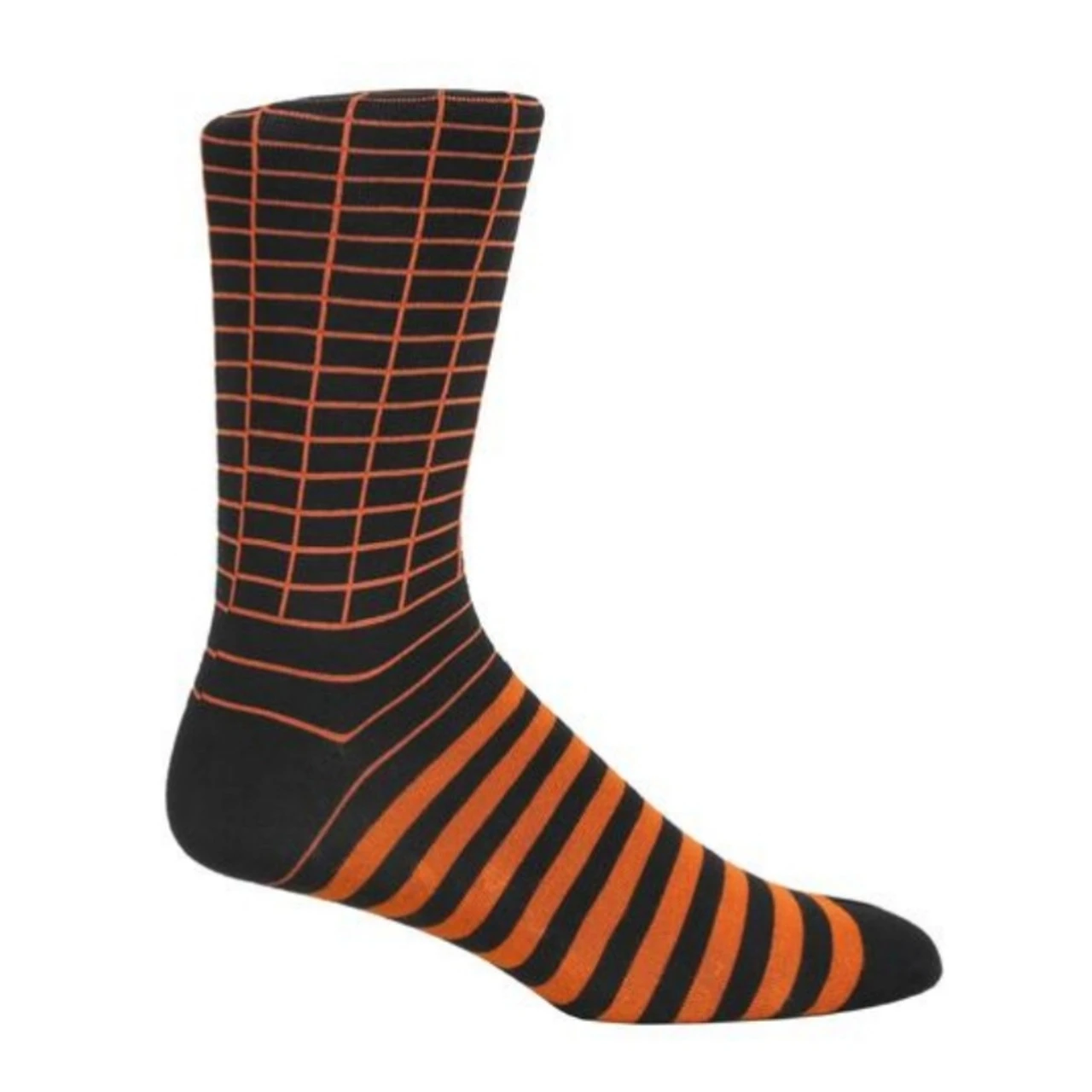 ThreadJar Premium Cotton & Spandex Socks - Orange Stripes On Black 1 ThreadJar Premium Cotton & Spandex Socks - Orange Stripes On Black