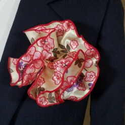 Antonio Ricci 2-in-1 Pouf Round Pocket Square - Ivory With Red Floral