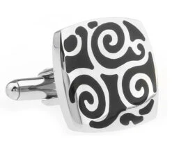 Black Scroll Stainless Steel Cufflinks (V-CF-230082SS)