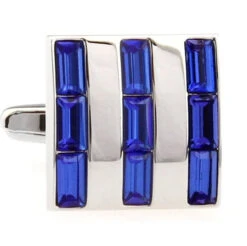 Royal Blue Baguette Crystal Square Cufflinks (V-CF-50350BL)
