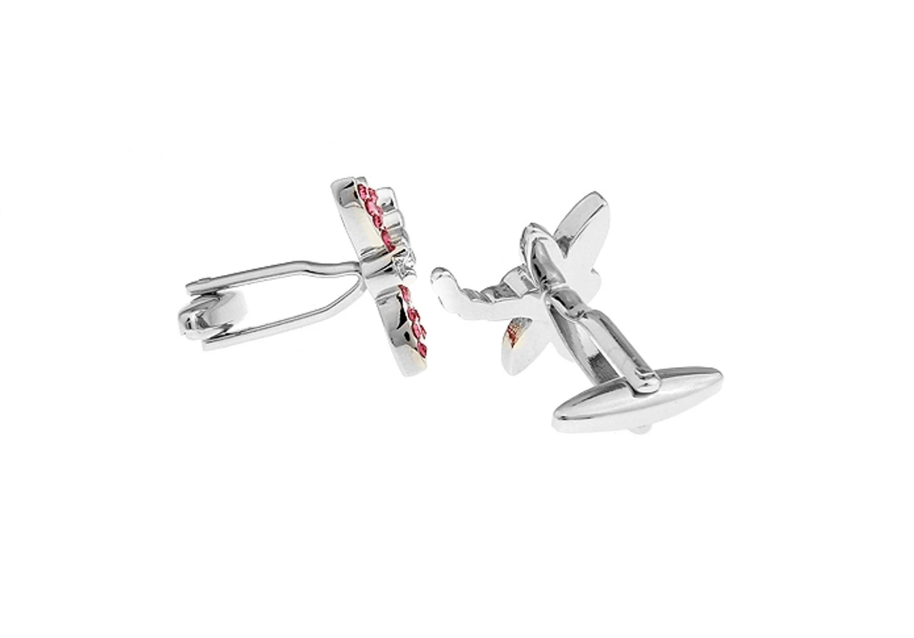 Pink Swarovski® Crystal Dragonfly Cufflinks (V-CF-56659P) 2 Pink Swarovski® Crystal Dragonfly Cufflinks (V-CF-56659P) - Image 2