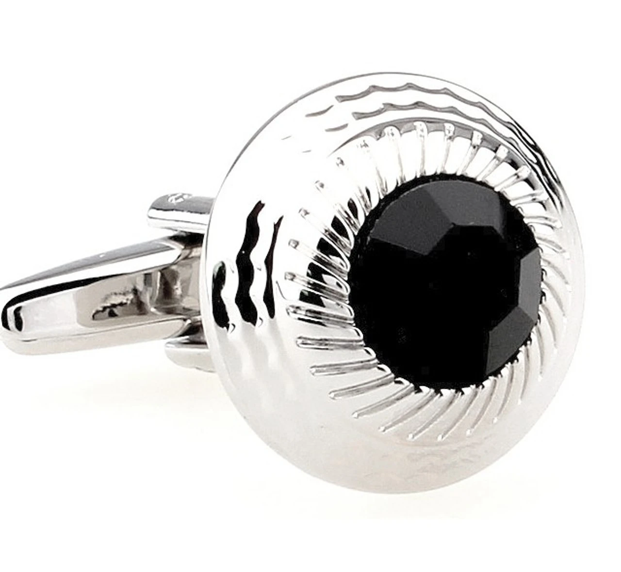 Round Center Black Crystal Cufflinks (V-CF-60058B-S) 1 Round Center Black Crystal Cufflinks (V-CF-60058B-S)