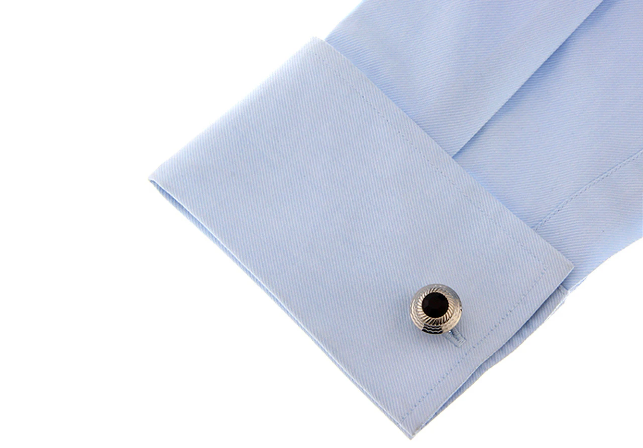 Round Center Black Crystal Cufflinks (V-CF-60058B-S) 2 Round Center Black Crystal Cufflinks (V-CF-60058B-S) - Image 2