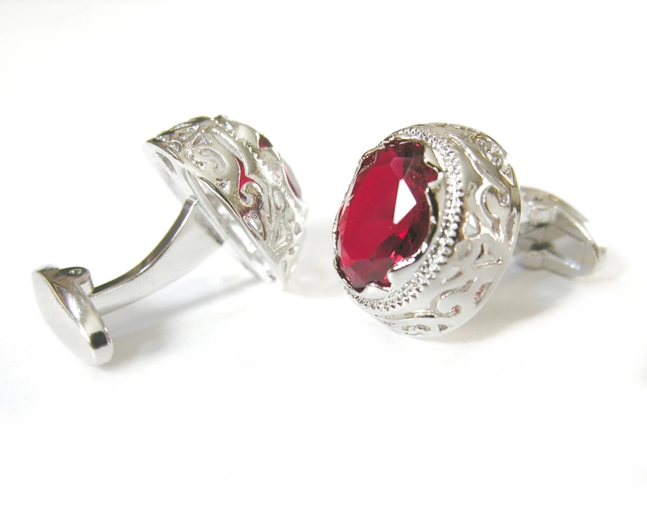 Large Red Swarovski® Crystal Oval Cufflinks (V-CF-81000R-S) 3 Large Red Swarovski® Crystal Oval Cufflinks (V-CF-81000R-S) - Image 3