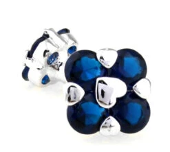 Double-sided Blue Swarovski® Crystal Floral Shape Cufflinks (V-CF-C1004BL)