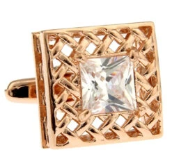 Large Princess Diamond Crystal Rose Gold Cufflinks (V-CF-C30113C-RG)