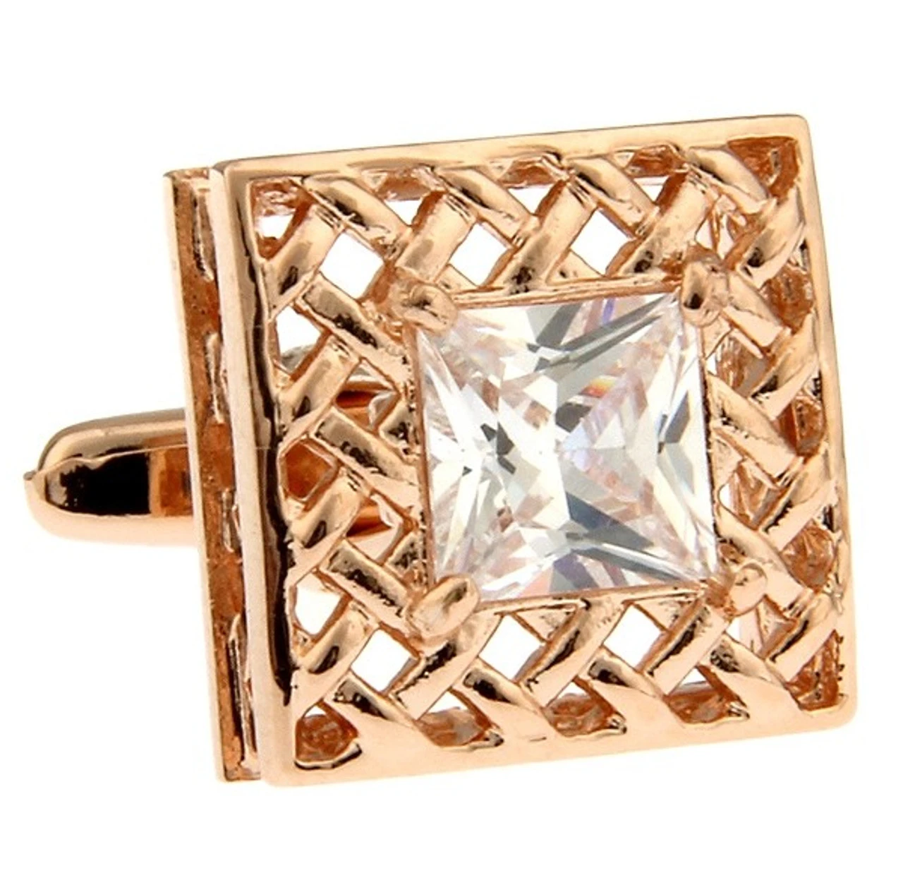 Large Princess Diamond Crystal Rose Gold Cufflinks (V-CF-C30113C-RG) 1 Large Princess Diamond Crystal Rose Gold Cufflinks (V-CF-C30113C-RG)