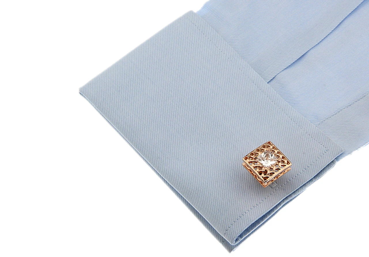 Large Princess Diamond Crystal Rose Gold Cufflinks (V-CF-C30113C-RG) 2 Large Princess Diamond Crystal Rose Gold Cufflinks (V-CF-C30113C-RG) - Image 2