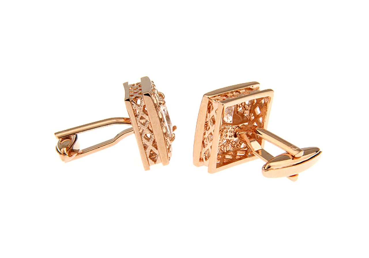 Large Princess Diamond Crystal Rose Gold Cufflinks (V-CF-C30113C-RG) 4 Large Princess Diamond Crystal Rose Gold Cufflinks (V-CF-C30113C-RG) - Image 4