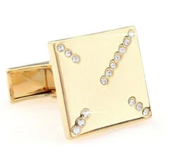 Simple Square Diamond Swarovski® Crystals In Gold Cufflinks (V-CF-C532C-G)