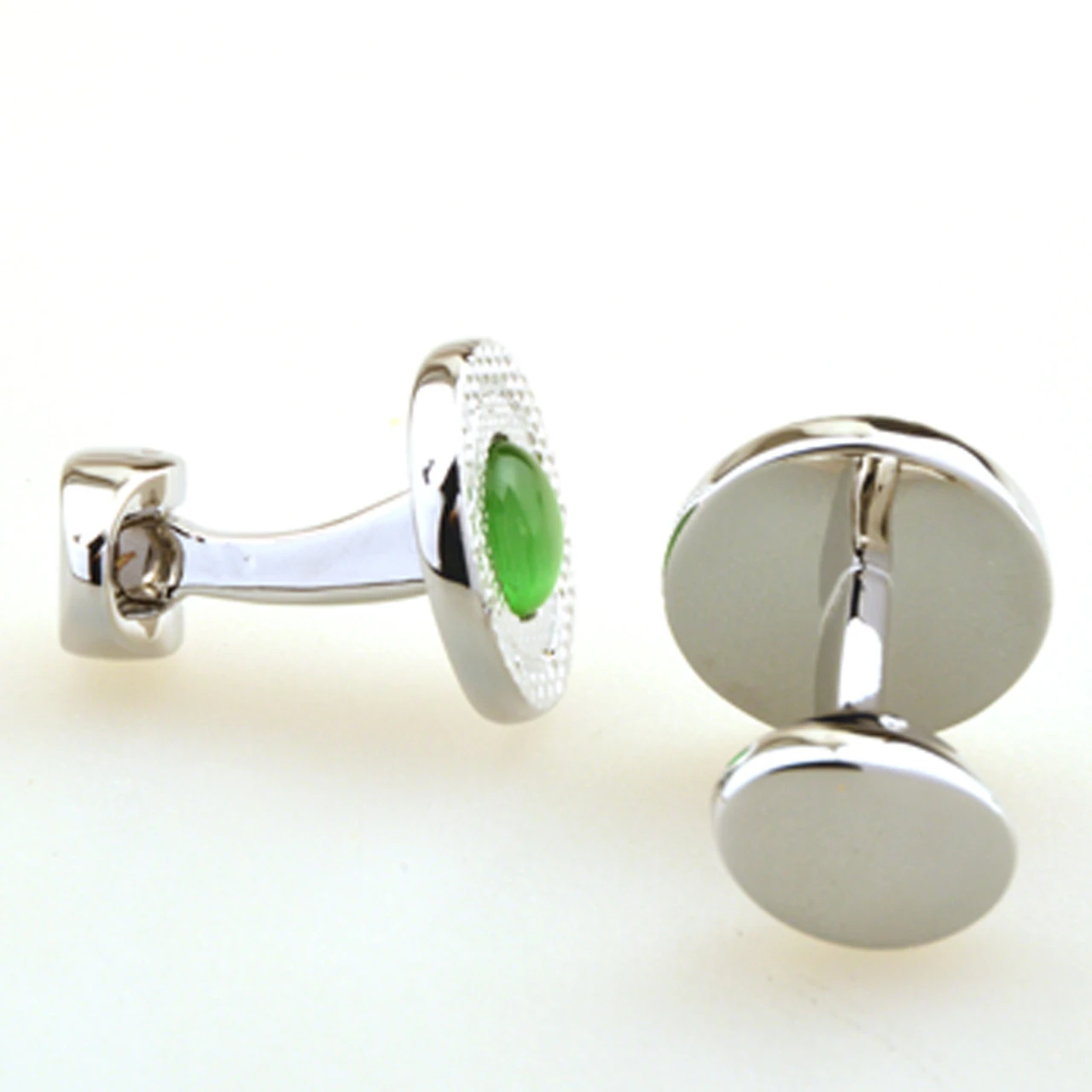 Green Cat's Eye Stone Cufflinks (V-CF-C53340-GR) 3 Green Cat's Eye Stone Cufflinks (V-CF-C53340-GR) - Image 3
