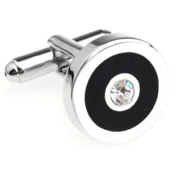 Diamond Crystal In A Black Circle Cufflinks (V-CF-C5906C)