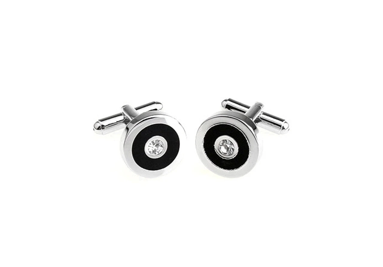 Diamond Crystal In A Black Circle Cufflinks (V-CF-C5906C) 4 Diamond Crystal In A Black Circle Cufflinks (V-CF-C5906C) - Image 4
