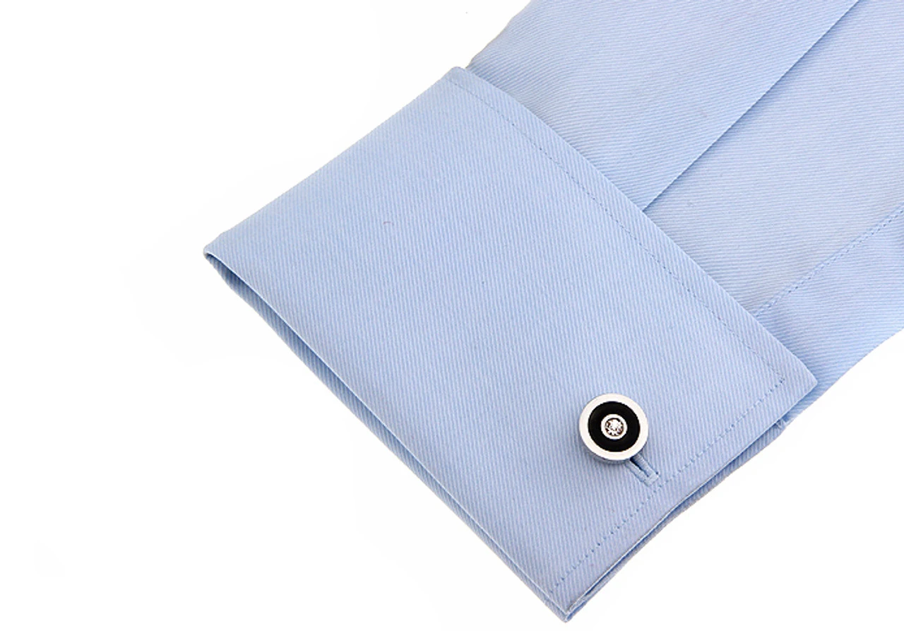 Diamond Crystal In A Black Circle Cufflinks (V-CF-C5906C) 2 Diamond Crystal In A Black Circle Cufflinks (V-CF-C5906C) - Image 2