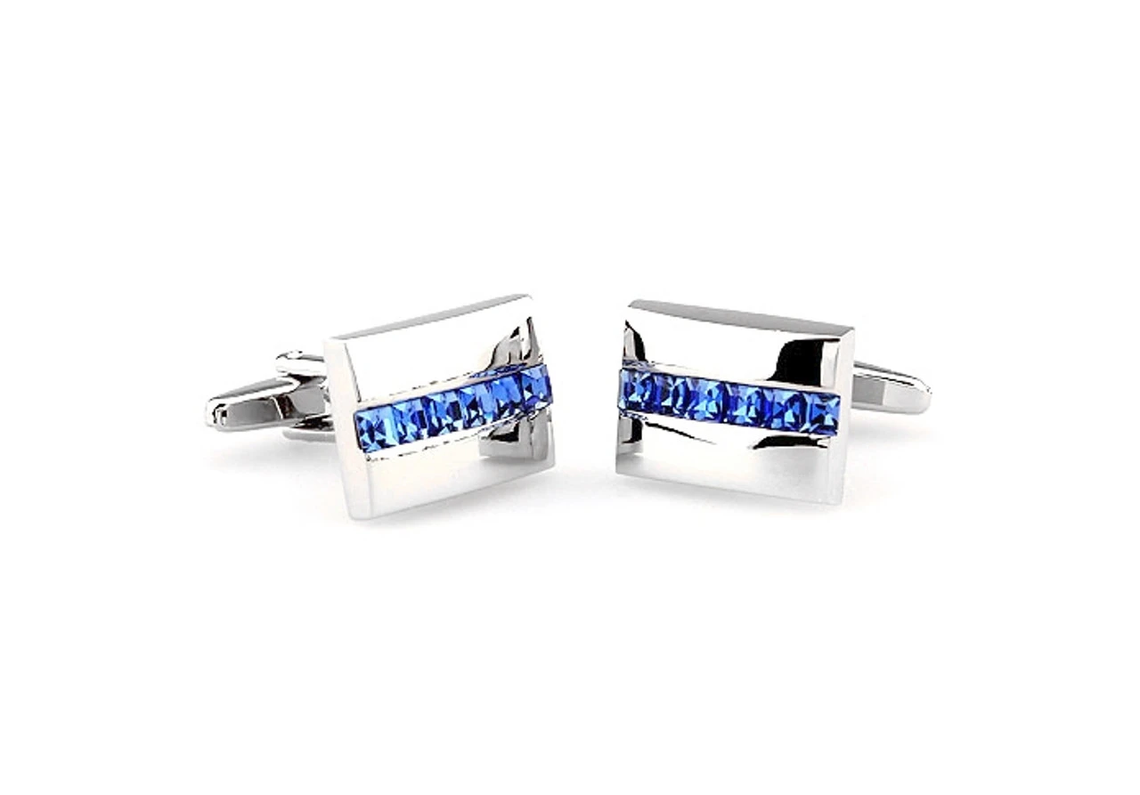 Lined Blue Crystals Cufflinks (V-CF-C60131BL-S) 3 Lined Blue Crystals Cufflinks (V-CF-C60131BL-S) - Image 3