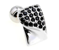 Black Swarovski® Crystal & Silver Cufflinks (V-CF-C603B-S)
