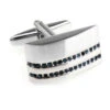 Silver Arch Shape With Blue Crystals Cufflinks (V-CF-C6143BL-S)