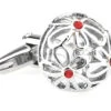 Domed Flowers With Small Red Crystals Cufflinks (V-CF-C61599R)