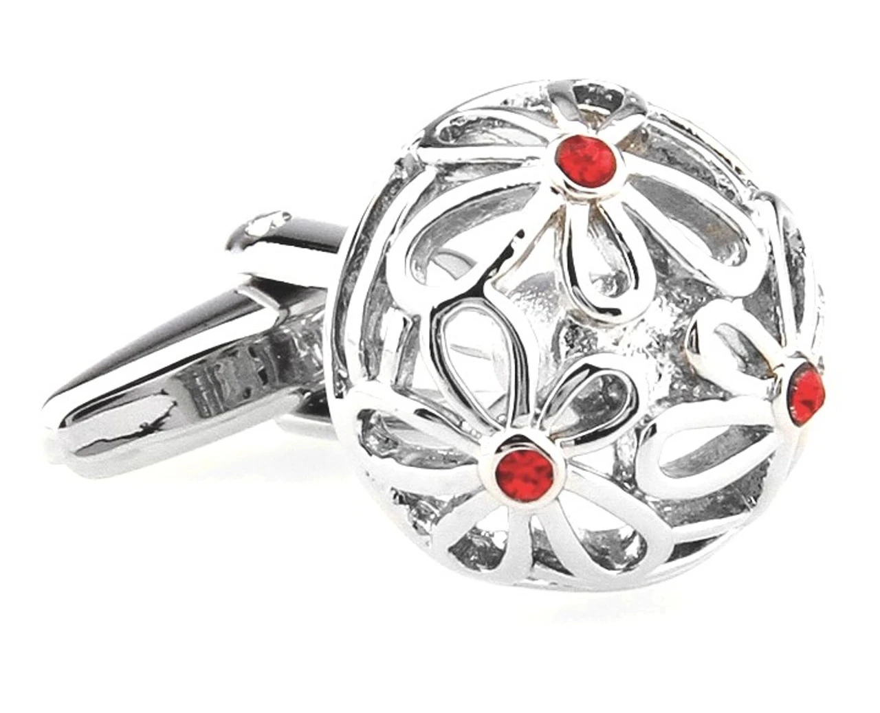 Domed Flowers With Small Red Crystals Cufflinks (V-CF-C61599R) 1 Domed Flowers With Small Red Crystals Cufflinks (V-CF-C61599R)
