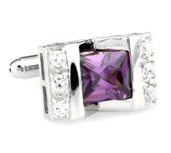 Large Princess Cut Purple-Colored Crystal Cufflinks (V-CF-C64308PR-S)