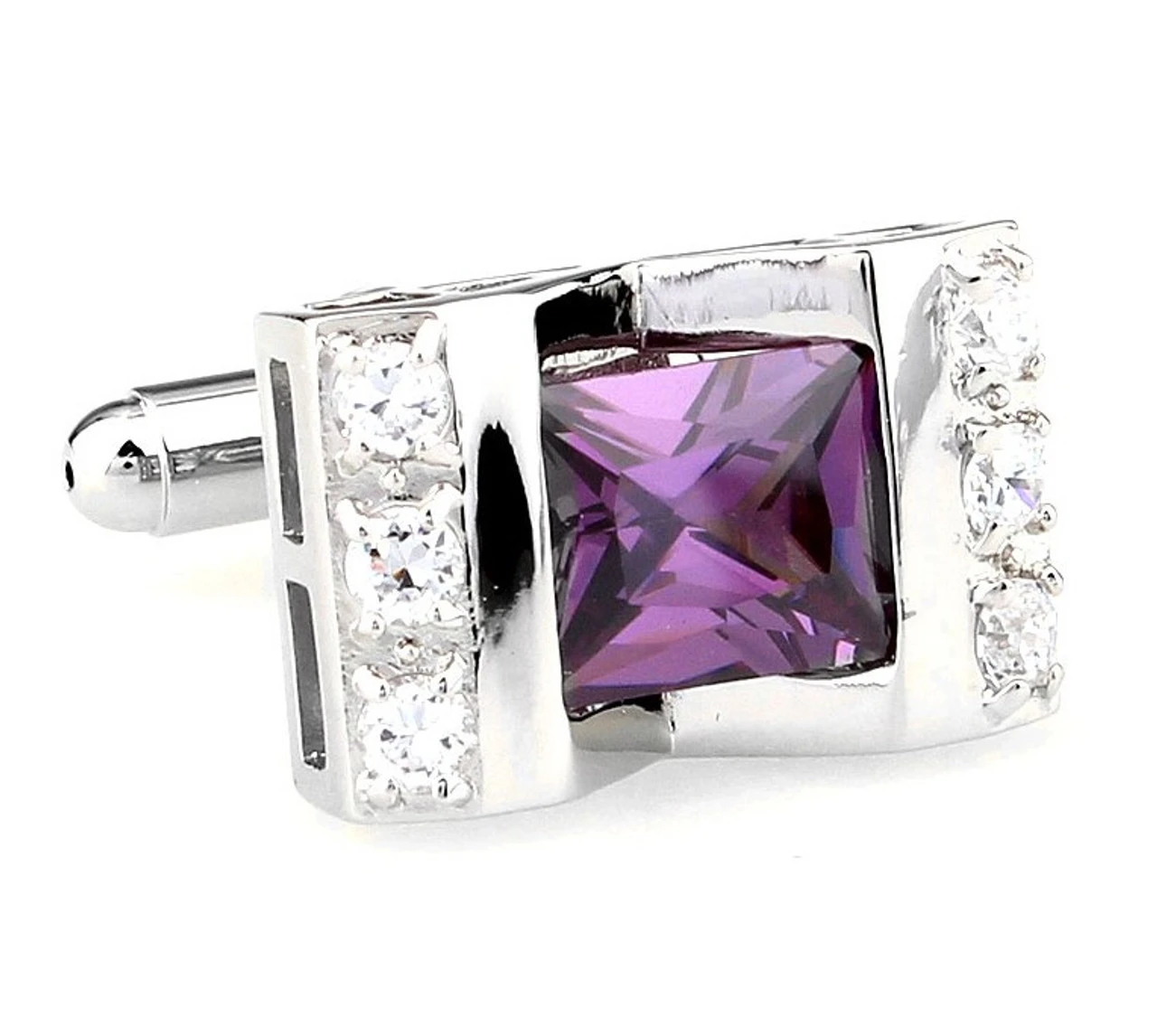 Large Princess Cut Purple-Colored Crystal Cufflinks (V-CF-C64308PR-S) 1 Large Princess Cut Purple-Colored Crystal Cufflinks (V-CF-C64308PR-S)