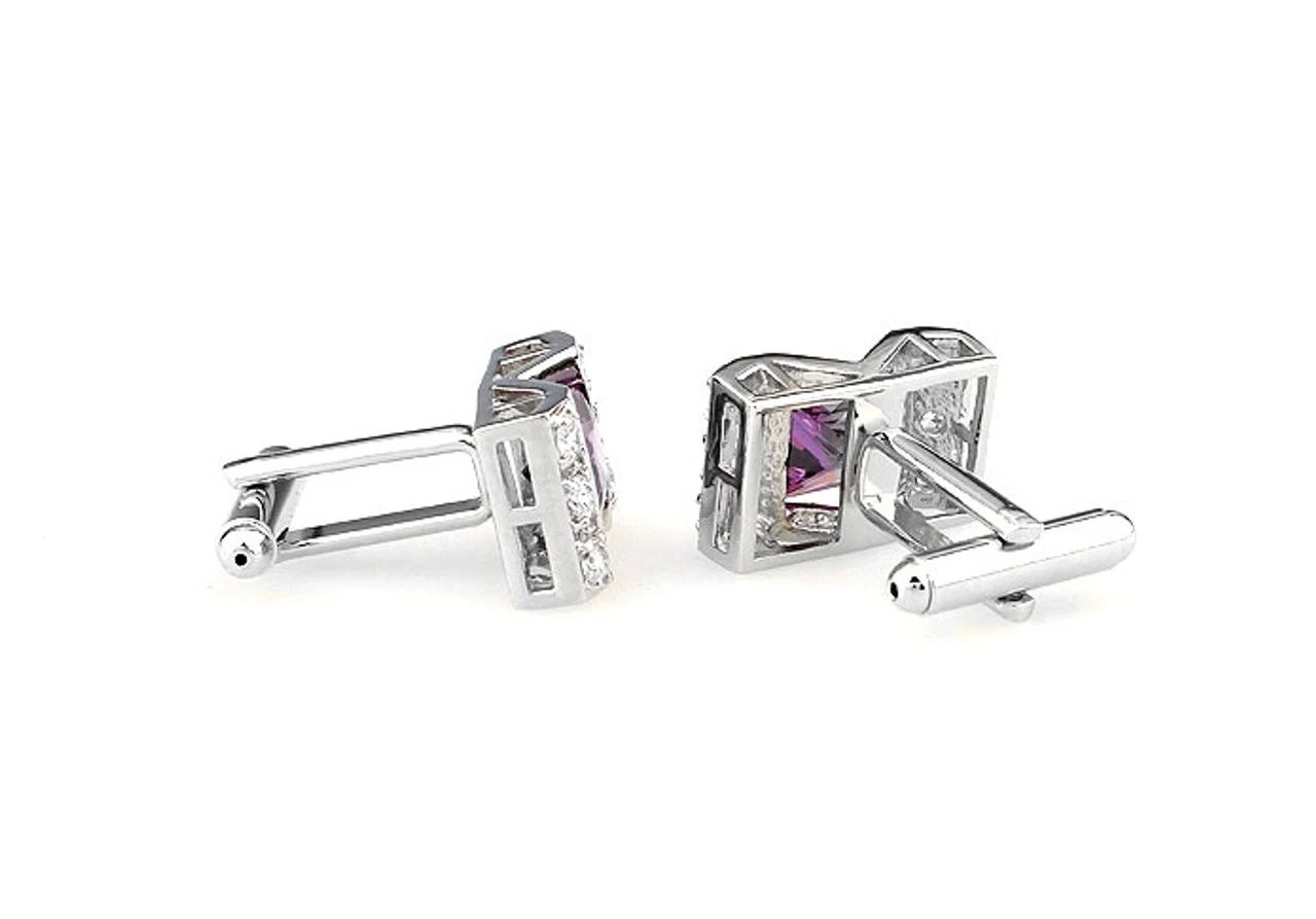 Large Princess Cut Purple-Colored Crystal Cufflinks (V-CF-C64308PR-S) 2 Large Princess Cut Purple-Colored Crystal Cufflinks (V-CF-C64308PR-S) - Image 2
