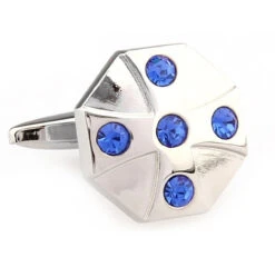 Royal Blue Crystal Circle Cufflinks (V-CF-C65449BL)