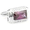 Large Purple Crystal And Diamond Crystal Silver Cufflinks (V-CF-C67264PR)
