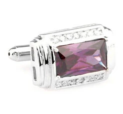 Large Purple Crystal And Diamond Crystal Silver Cufflinks (V-CF-C67264PR)