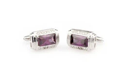 Large Purple Crystal And Diamond Crystal Silver Cufflinks (V-CF-C67264PR) -Suit Discount Store V CF C67264PR 3 59665.1553782528