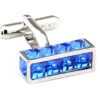 Blue Long Cube With Square Crystals Cufflinks (V-CF-C7708BL)