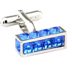 Blue Long Cube With Square Crystals Cufflinks (V-CF-C7708BL)