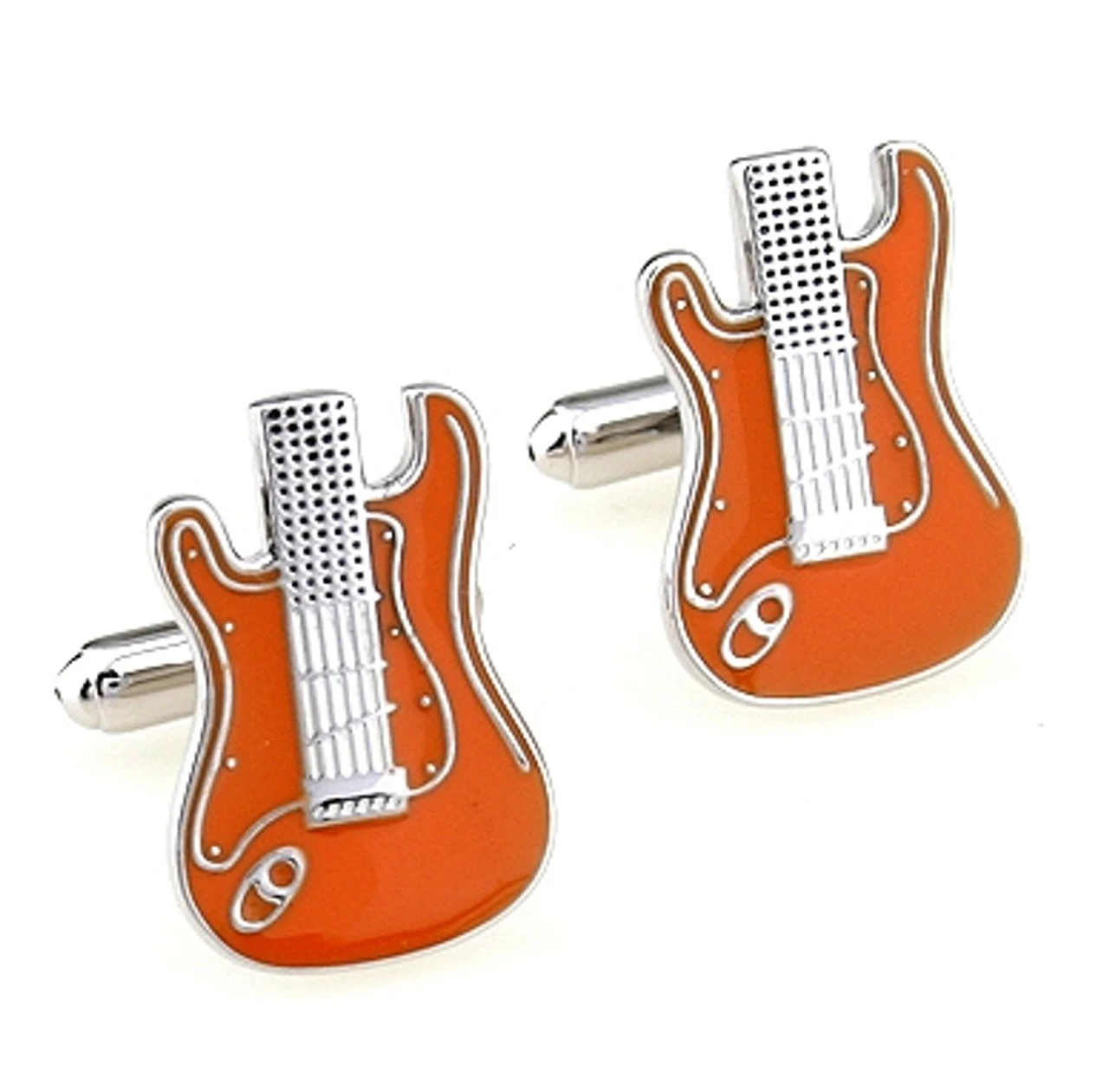 Orange And White Electric Guitar Enamel Cufflinks (V-CF-E419O) 1 Orange And White Electric Guitar Enamel Cufflinks (V-CF-E419O)