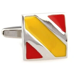 Red & Yellow Stripe Enamel Square Cufflinks (V-CF-E50477-S)