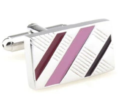 Pink Enamel Diagonal Design Cufflinks (V-CF-E70422P1)