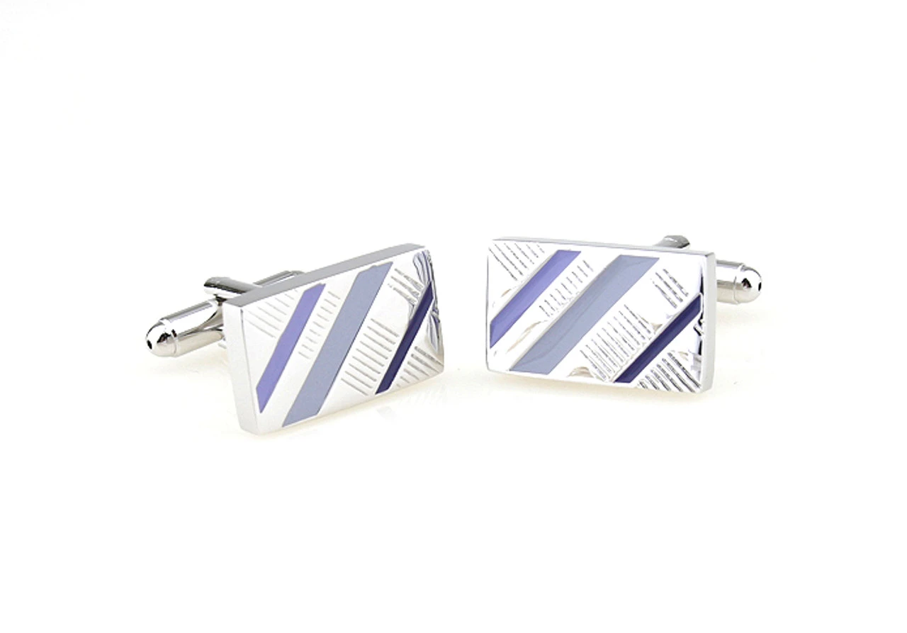 Lilac Enamel Diagonal Design Cufflinks (V-CF-E70422PR1) 2 Lilac Enamel Diagonal Design Cufflinks (V-CF-E70422PR1) - Image 2