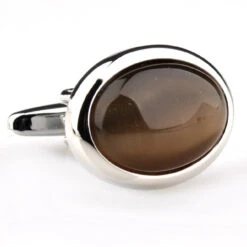 Large Oval Brown Cat's Eye Cufflinks (V-CF-G50387-BR)