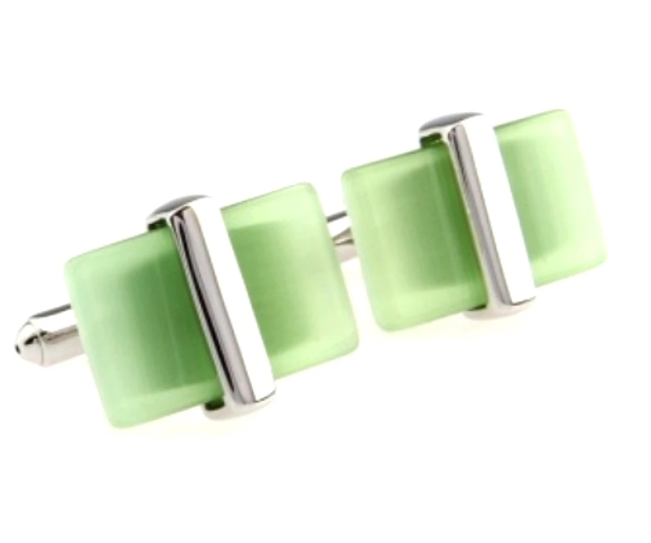 Green Cat's Eye Stone Cufflinks (V-CF-G50673GR) 3 Green Cat's Eye Stone Cufflinks (V-CF-G50673GR) - Image 3