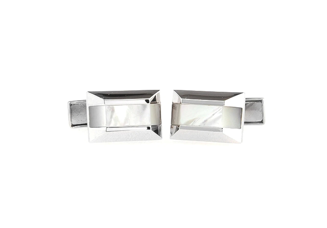 Oblong Mother Of Pearl Insert Cufflinks (V-CF-G50905MP) 2 Oblong Mother Of Pearl Insert Cufflinks (V-CF-G50905MP) - Image 2