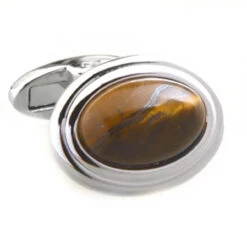 Large Cabochon Tiger's Eye Cufflinks (V-CF-G53307BR)