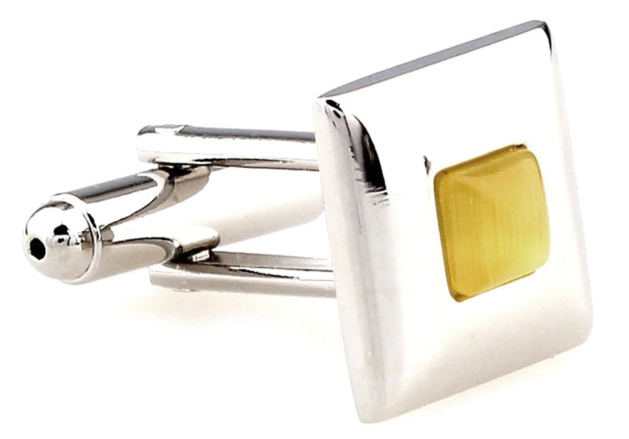 Square Light Yellow Cat's Eye Cufflinks (V-CF-G60739Y) 2 Square Light Yellow Cat's Eye Cufflinks (V-CF-G60739Y) - Image 2