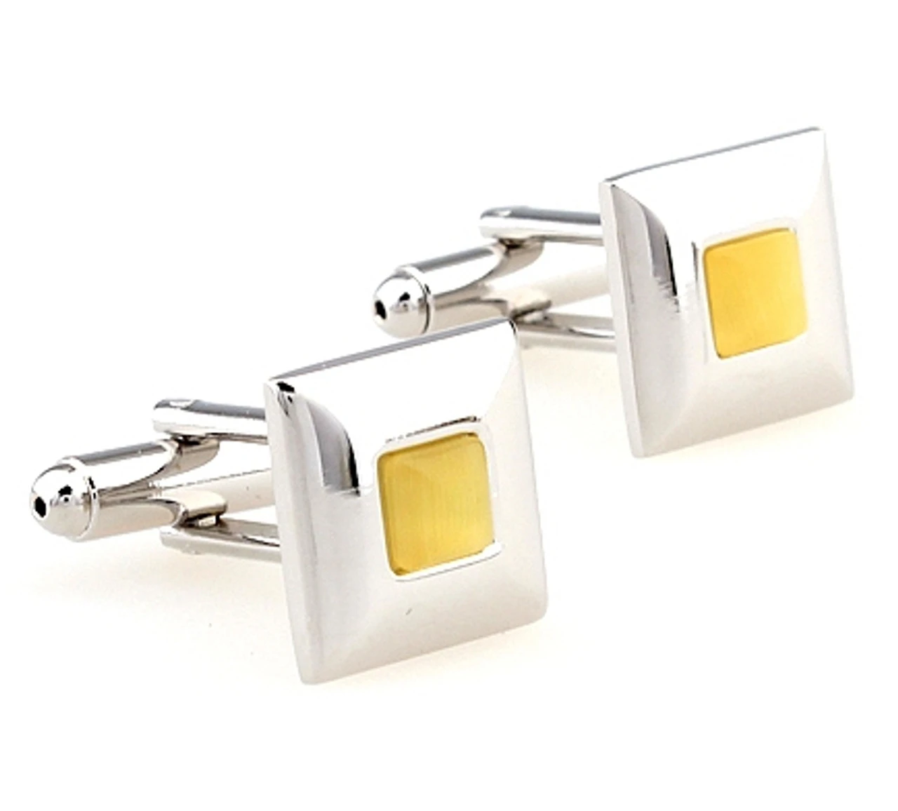 Square Light Yellow Cat's Eye Cufflinks (V-CF-G60739Y) 1 Square Light Yellow Cat's Eye Cufflinks (V-CF-G60739Y)