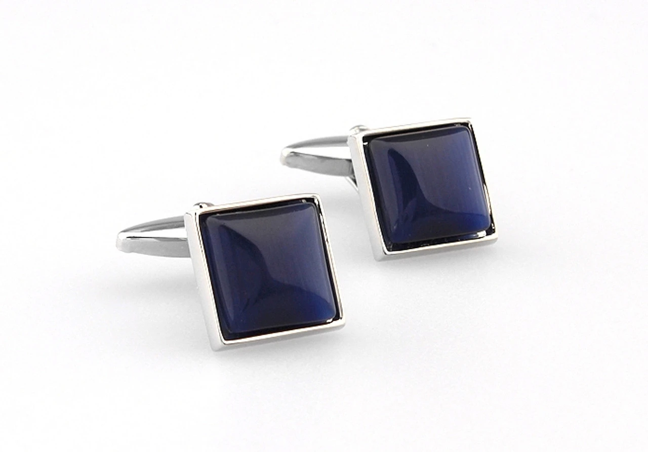 Dark Blue Cat's Eye Stone Square Cufflinks (V-CF-G60741DB) 3 Dark Blue Cat's Eye Stone Square Cufflinks (V-CF-G60741DB) - Image 3