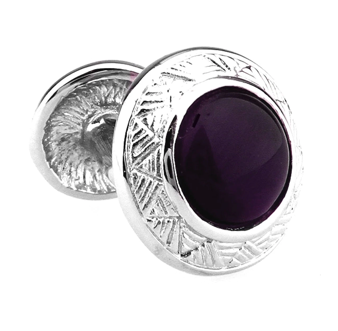 Double Purple Cat's Eye Stone Ornate Bar Cufflinks (V-CF-G61743PR-S) 1 Double Purple Cat's Eye Stone Ornate Bar Cufflinks (V-CF-G61743PR-S)
