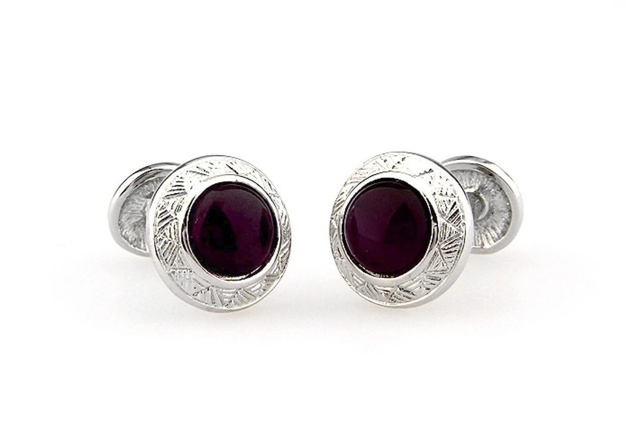 Double Purple Cat's Eye Stone Ornate Bar Cufflinks (V-CF-G61743PR-S) 4 Double Purple Cat's Eye Stone Ornate Bar Cufflinks (V-CF-G61743PR-S) - Image 4