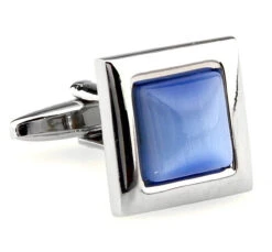 Light Blue Cat's Eye Stone Square Cufflinks (V-CF-G62172LB)