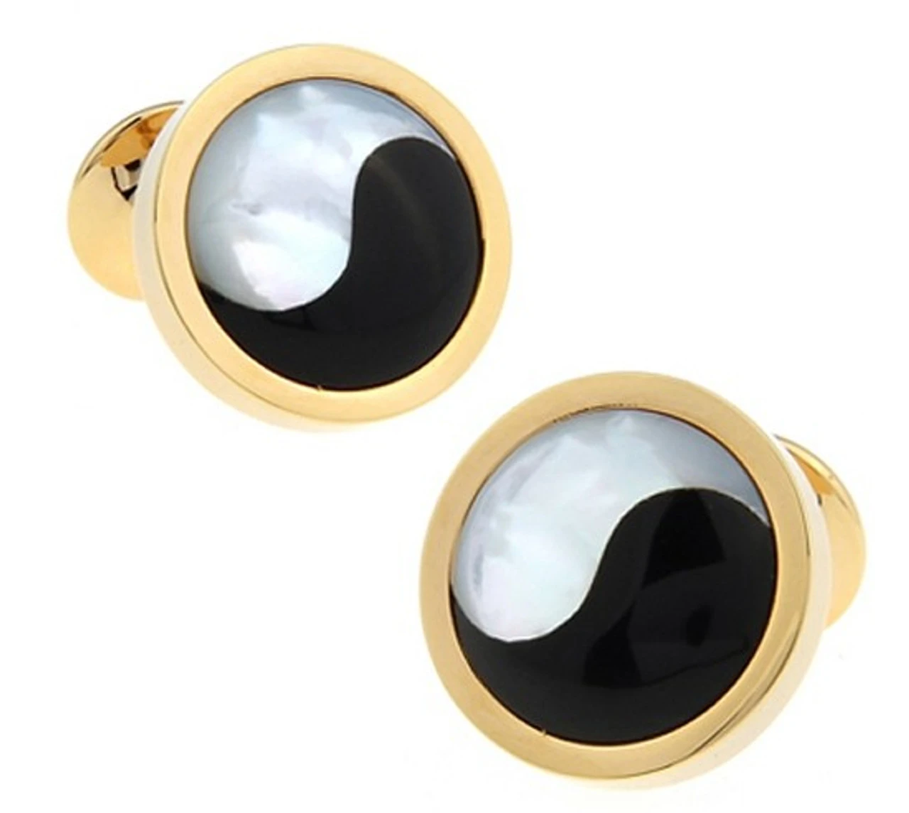 Yin-Yang Mother-of-Pearl & Onyx Gold Cufflinks (V-CF-G627G) 1 Yin-Yang Mother-of-Pearl & Onyx Gold Cufflinks (V-CF-G627G)