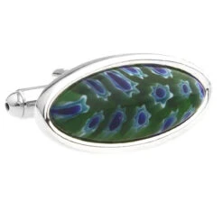 Blue & Green Murano Millefiori Floral Glass Cufflinks (V-CF-G64638-1-S)